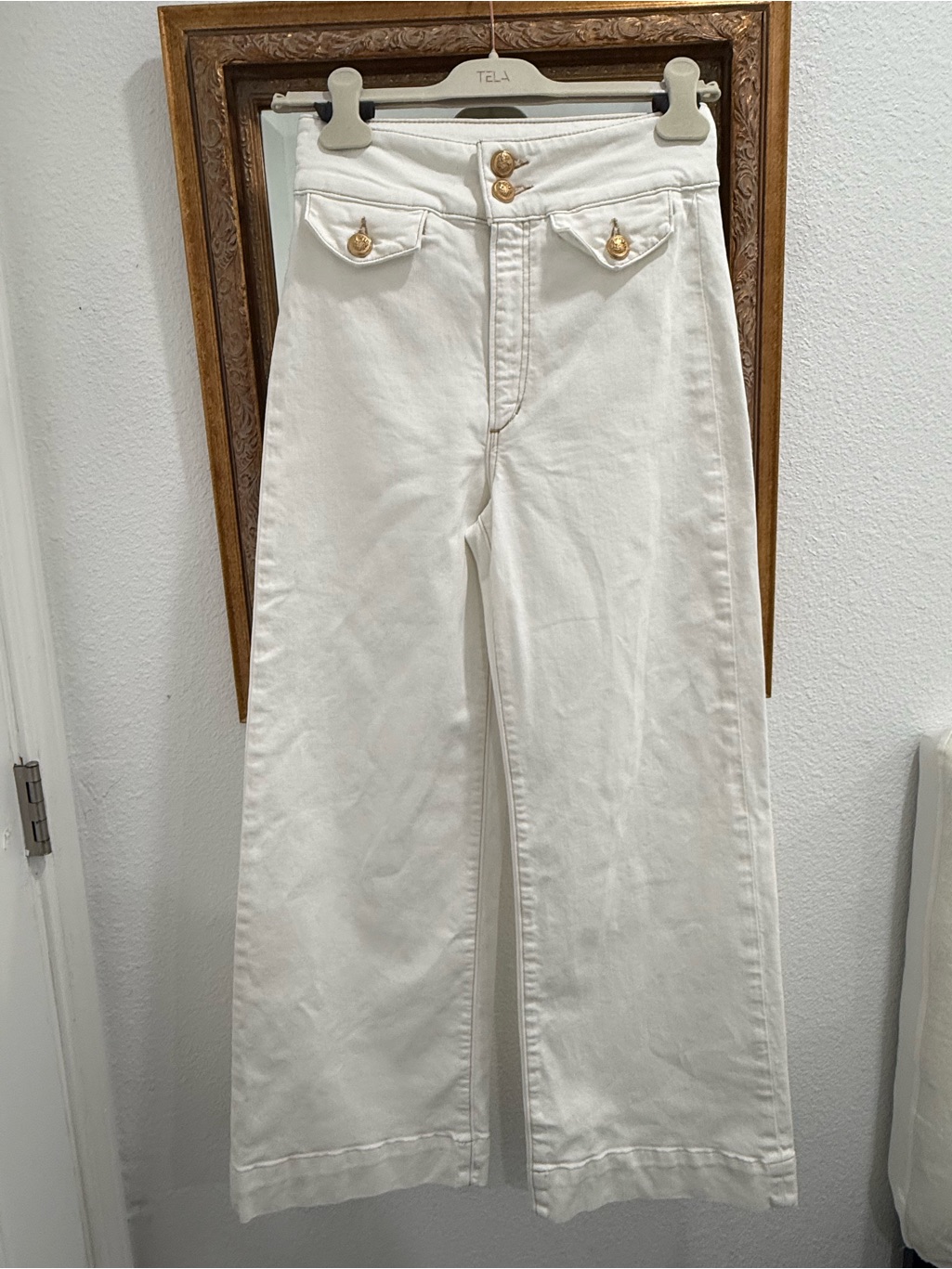 Joe's Jeans White High-Rise Wide Leg Jeans With Gold Buttons